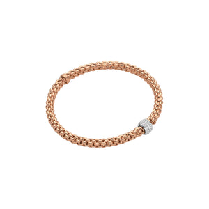 FOPE FLEX'IT SOLO BRACELET WITH GOLD AND DIAMOND PAVE RONDEL